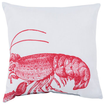 Rain by Surya Lobster Poly Fill Pillow, Pale Blue/Red, 26' x 26'