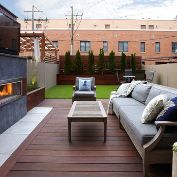 Concrete and Tigerwood Fireplace