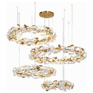 Ceramic petals gold ceiling chandelier for living room, dining room, bedroom, 47.2*39.4*31.5*23.6"