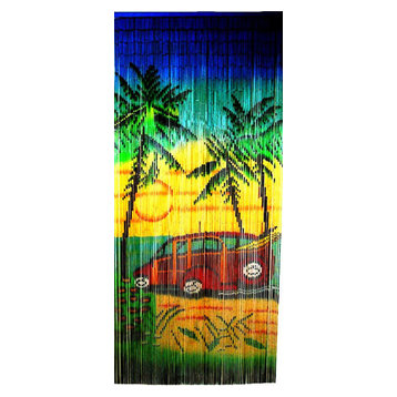 Scenic Car Print Beaded Bamboo Curtain, 36"Wx78"H