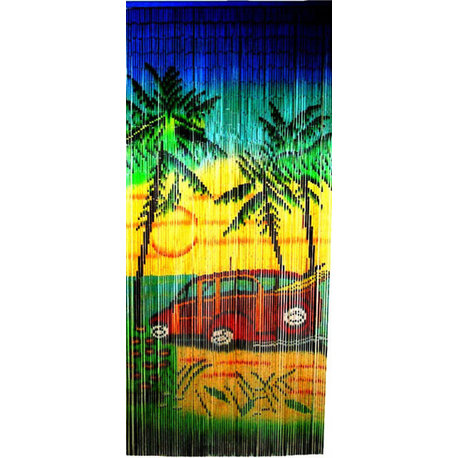 Scenic Car Print Beaded Bamboo Curtain, 36"Wx78"H