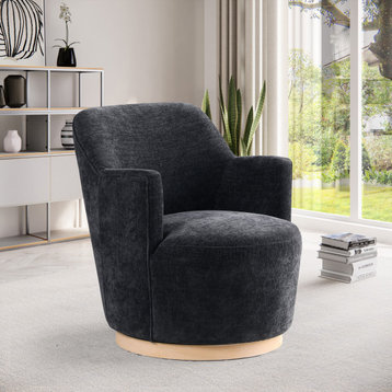 Clarita Upholstered Swivel Accent Chair, Black, Chenille Fabric