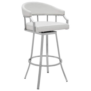 Counter Stool, Brushed Stainless Steel Frame With Padded Seat and Curved Back, W