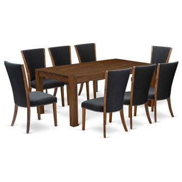 East West Furniture Lismore 9-piece Wood Dining Set in Walnut/Black