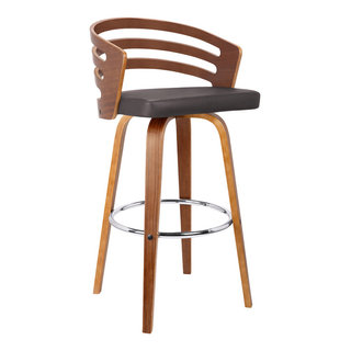 Jayden Swivel Stool Faux Leather Walnut Veneer Midcentury Bar Stools And Counter Stools by Armen Living Houzz