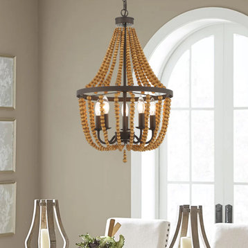 5 - Light Candle Style Empire Chandelier with Beaded Accents, Oil Rubbed Bronze