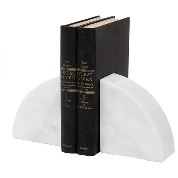 Cerasus Collection Black and Gold Marble Bookends, Pearl White Marble