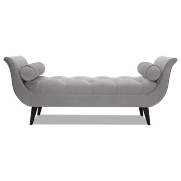 Unique Upholstered Bench, Diamond Tufted Seat With Flared Arms, Opal Grey