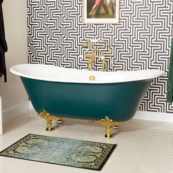 68" WALLER CAST IRON CLAWFOOT DOUBLE-SLIPPER TUB - MODERN FEET - HUNTER GREEN - Bathtubs