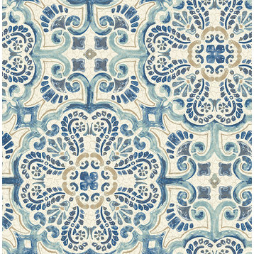 Florentine Tile Pattern Wallpaper, Blue, Bolt