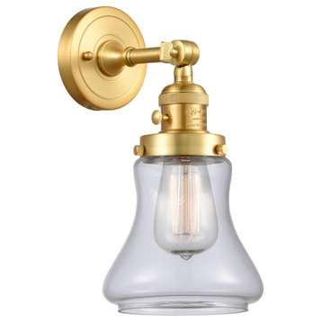 Bellmont Sconce With Switch, Satin Gold, Clear