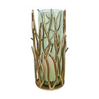 Tall 12" Gold Branch Pillar Candle Holder, Metal Hurricane Twig