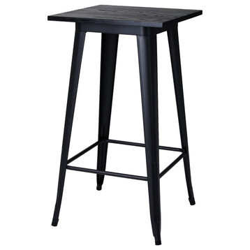 41.50"H Black Steel Bar Table With Solid Elm Wood Top