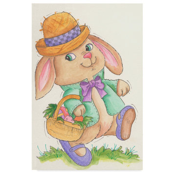 Beverly Johnston 'Easter Rabbit With Basket' Canvas Art, 30"x47"