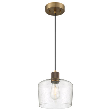 Port Nine Chardonnay Pendant Antique Brushed Brass/Seeded Glass, Replaceable LED
