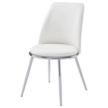 Bowery Hill Faux Leather Dining Side Chair in White and Chrome (Set of 2)