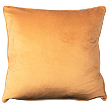 Iris Plush Velvet 20x20 Square Throw Pillow, Light Orange