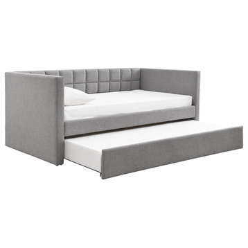 Aveline Upholstered Twin Daybed With Trundle, Gray