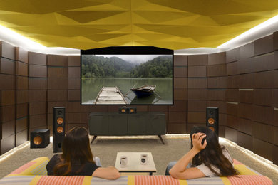 Example of a minimalist home theater design in Los Angeles
