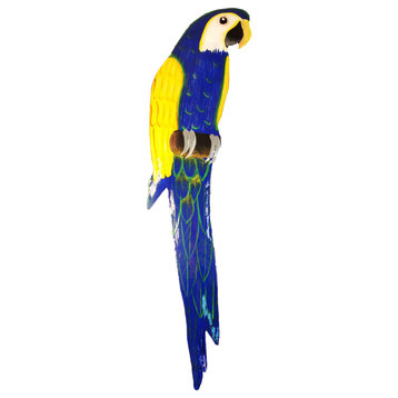 Hatian Metal Tropical Parrot Bath Wall Decor Hooks Blue and Yellow