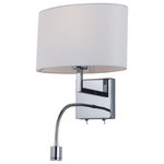 Maxim Lighting - Maxim Lighting 50120WAPC Hotel - 21" 9W 1 LED Wall Sconce - Inspired design for hospitality and residences, this collection features shades of White Wafer Fabric and heavy Polished Chrome arms that characterize the quality of these products. Be it bedside or suspension the sweeping, swinging, and adjustable light sources allows you to direct the light to your preference. All products include LED lamping.   Warranty: 1 Year Color Temperature:   Lumens: 850  CRI:   Rated Life: 35000 Hours  Mounting Direction: Omni/Direct  Shade Included: YesHotel 21" 9W 1 LED Wall Sconce Polished Chrome White Wafer Fabric Shade *UL Approved: YES *Energy Star Qualified: n/a  *ADA Certified: n/a  *Number of Lights: Lamp: 1-*Wattage:9w E26 Medium LED bulb(s) *Bulb Included:Yes *Bulb Type:E26 Medium LED *Finish Type:Polished Chrome