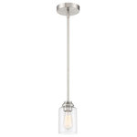 Craftmade - Craftmade Chicago 1 Light Mini Pendant, Brushed Nickel/Clear Seeded - The strong lines and larger scale of the Chicago collection by Craftmade make a bold statement easily at home in any setting. The coordinating clear seeded glass vanities and mini pendant provide excellent lighting options for any bathroom large or small.
