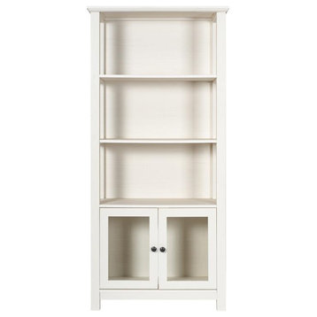 Stella Farmhouse Bookcase Cabinet with Tempered Glass Doors & 3 Shelves, White