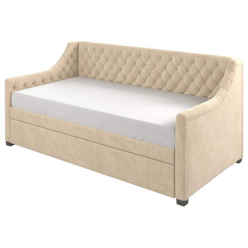 Ivory Diamond Tufted Upholstered Design Daybed and Trundle Set