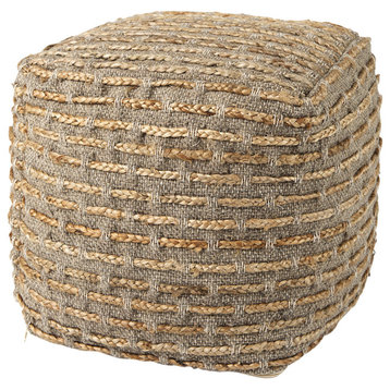 Binita 16.0Lx16.0Wx16.0H Gray/Brown Hemp Wool and Cotton Pouf