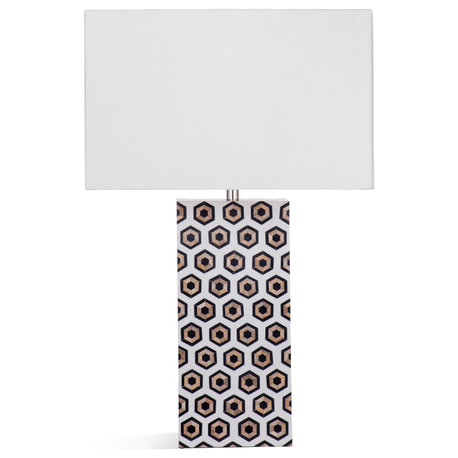 Mona Table Lamp, White, Black, Tan