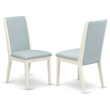 East West Furniture Lancy 39" Fabric Dining Chair in Linen White/Blue (Set of 2)