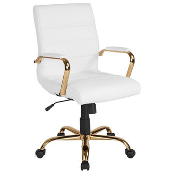 Flash Furniture Mid Back Leather Office Swivel Chair in White and Gold