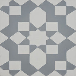 Moroccan Mosaic and Tile House - Affos Handmade Cement Tile, Gray/White, Sample - Wall And Floor Tile