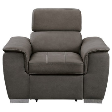 Lexicon Ferriday Microfiber Accent Chair with Pull Out Ottoman in Taupe