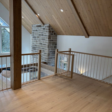 Modern Chalet Staircase & Loft Railing with Indoor Hammock Net