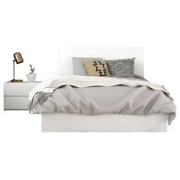 2 Pieces Bedroom Set, White Platform Bed With Nightstand, White/Full