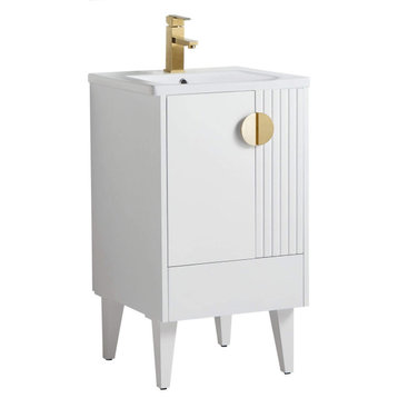 Venezian Single Bathroom Vanity, White, 20", Satin Brass Handles, One Sink