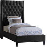 Meridian Furniture - Fritz Velvet Upholstered Bed, Black, Twin - Count on this Fritz velvet bed to bring a modern look to life in your bedroom sanctuary. This lovely bed features soft black velvet upholstery for a sumptuously elegant feel and an upscale look. The extra-tall headboard lends your space an element of drama, and the brass nail-head trim accentuate the sophisticated demeanor of this modern bed. Tufting on the wingback headboard helps keep its padding aloft while adding a textural design that draws the eye.