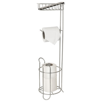 nu steel Freestanding Metal Wire Toilet Paper Roll Holder Stand, Silver Finish