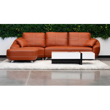Orange Lucy Leather Sectional Sofa, Left Chaise