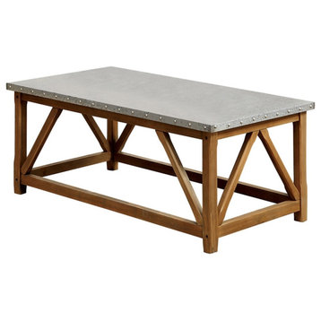 Furniture of America Marqueze Industrial Wood Coffee Table in Natural Tone