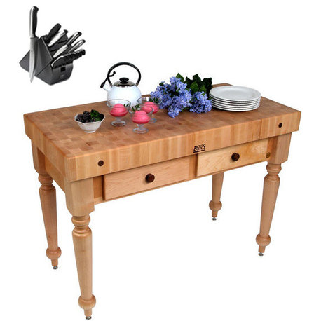 John Boo CUCR05 48x24 Rustica Table & Henckels Knife Set, Maple, No Shelf