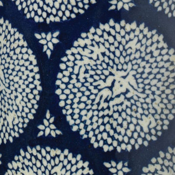 Dark Blue White Batik Print Floral Medallion Table Lamp 29 in Cobalt Ceramic