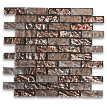 Glass Mosaic Tile Warm Rusty Color Satin and Matte Glass Accent, 1 sheet
