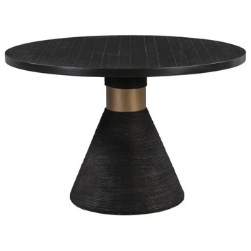 47" Round Wood Top Dining Table, Black