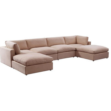 Kaelynn Sofa Pink Linen Upholstered 4 Seat and 2 Ottoman