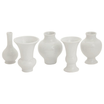 Classic Matte White Mini Bud Urn Vase, Antique Style, 5-Piece Set