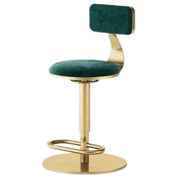 Luxury Round Rotating and Lifting Bar Stool with Backrest, Green, H17.7-23.6"