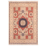 Bareens Designer Rugs - Rustic Mamluk Spivey Beige/Rust Wool Rug - 8'1'' x 10'2'' - With strict standards of craftsmanship and quality of materials used this magnificent hand-knotted rug features a Mamluk design characterized by their unique weave and fine quality wool. Made for the Sultans in the 15th Century, Mamluk hand-knotted rugs devour design and structural characteristics that are based on a unique interplay of geometric forms with beauteous medallions made up of intersecting compartments and subtle layering making it a masterpiece of its own. This magnificent rug made with handspun wool and natural dyes features soft and lustrous, almost silk-like wool which gives it an elegant royal look. The breath-taking color pallet with an intricate geometric Mamluk design brings a rich form of cultural art to any decor. The unique hand-knotted rug narrates an archival story of the Mamluk Sultans and the Ottoman Empire bringing a rich sense of history, elegance, and sophistication in any decor.