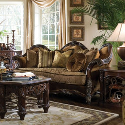 AICO Furniture - Essex Manor Wood Trim Sofa - 76815-DPBRN-57 / 76815-TOPAZ-57 - Fabric